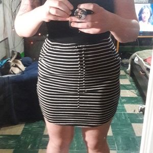 Black and white striped bodycon skirt